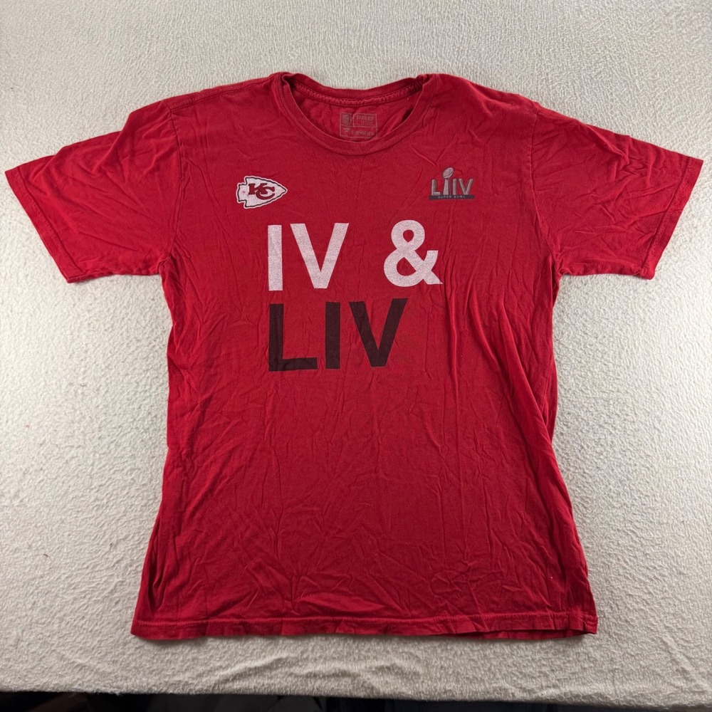 Kansas City Chiefs Super Bowl LIV IV & LIV Fanatics Pro Line Red T Shirt Size S